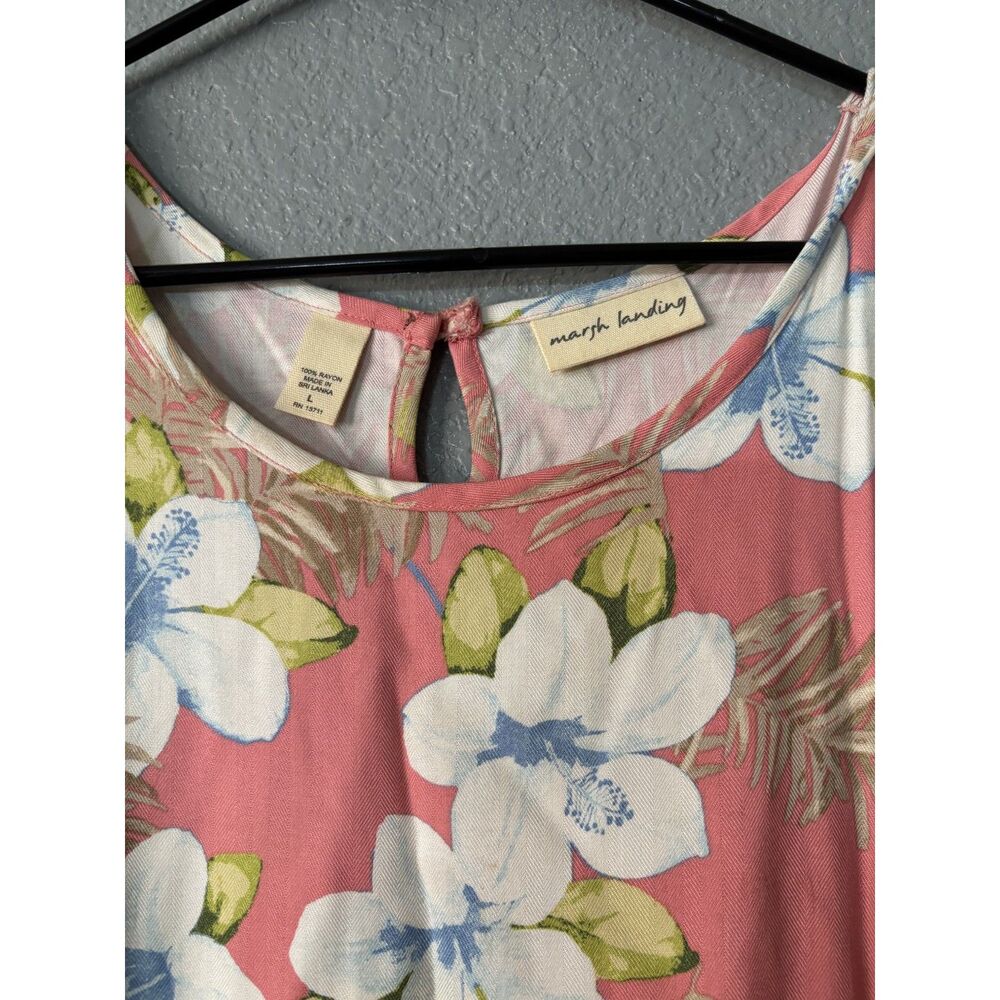 Marsh Landing Pink Tropical Floral Sleeveless Maxi Dress Size L Rayon Resort
